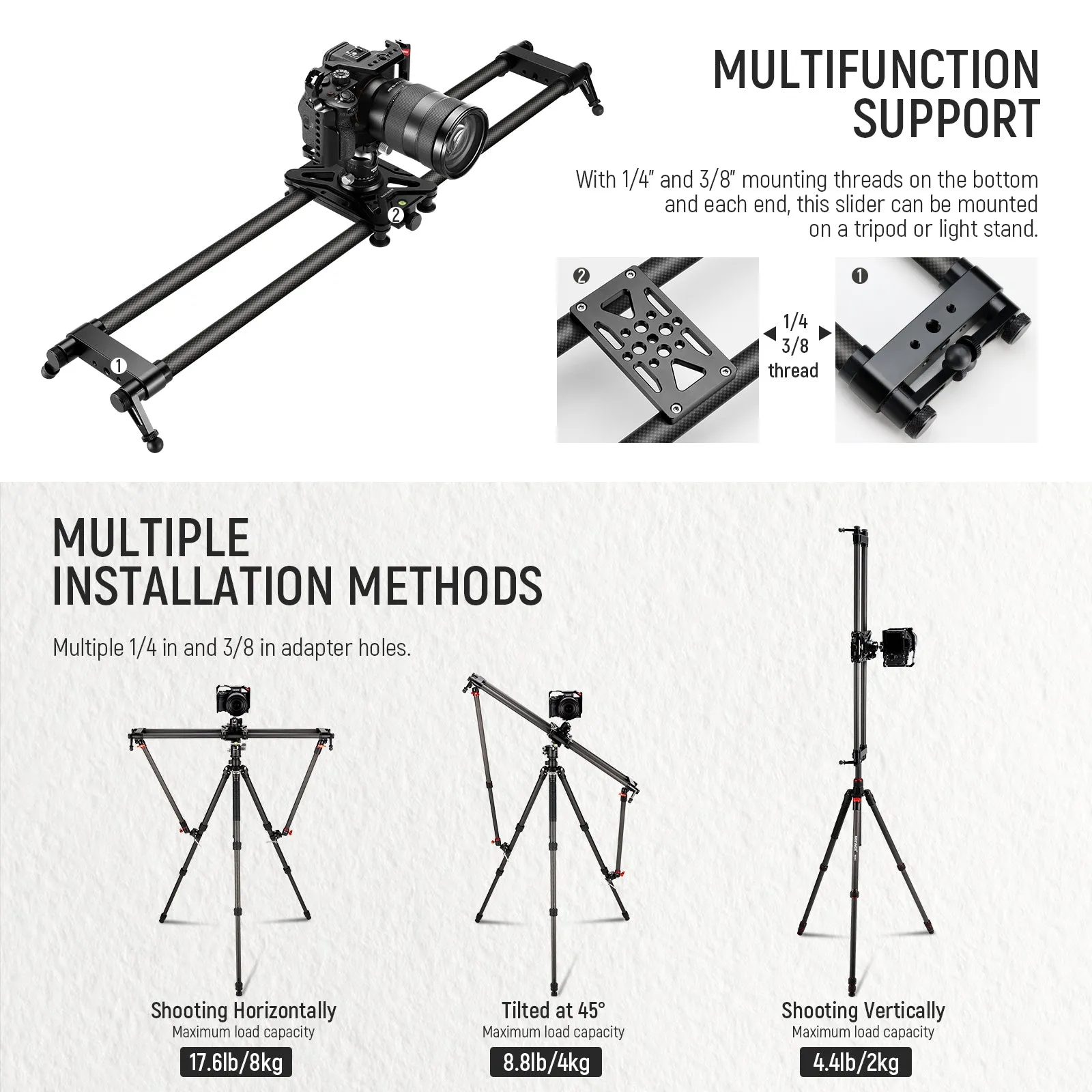 NEEWER CS80CM 31.5in/80cm Carbon Fiber Camera Slider